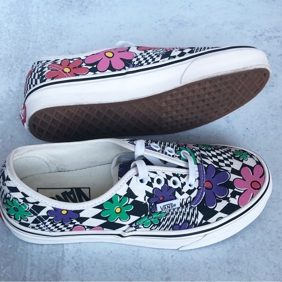 Vans Off The Wall Floral Checkerboard Lace Up Unisex Shoes Size 7 - Picture 6 of 12